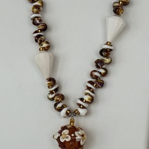 Glass Beaded Necklace with Hand Blown Glass Pendant
